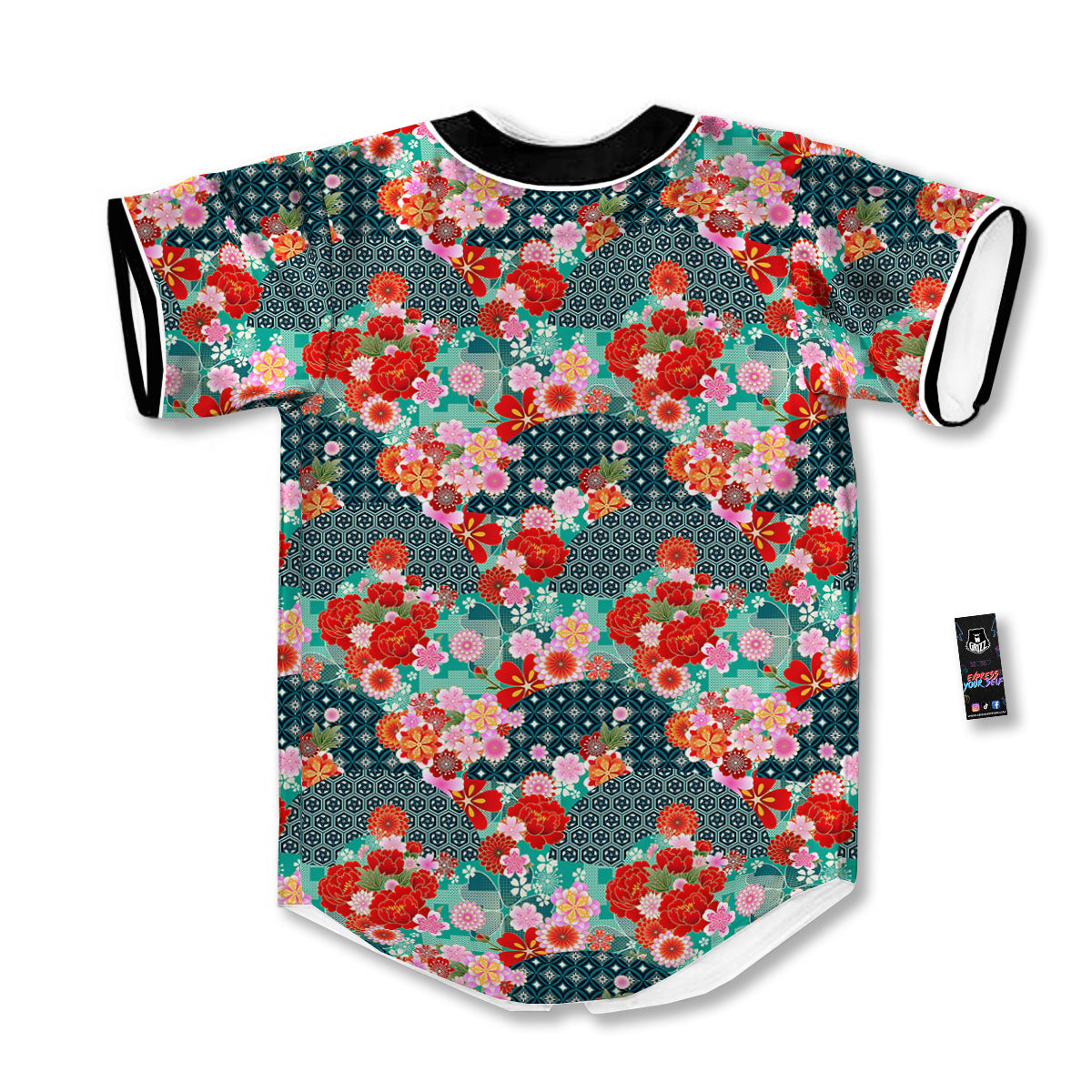 Japanese Flower Colorful Print Pattern Colorful Baseball Jersey-grizzshop