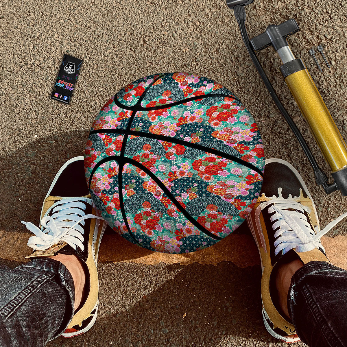 Japanese Flower Colorful Print Pattern Colorful Basketball-grizzshop