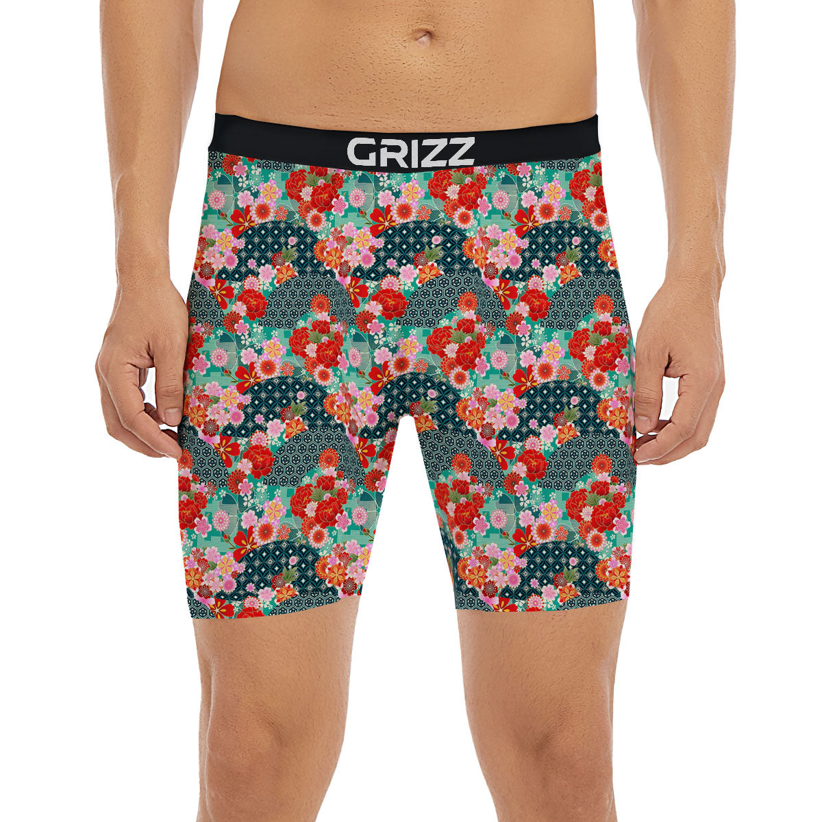 Japanese Flower Colorful Print Pattern Colorful Boxer Briefs-grizzshop