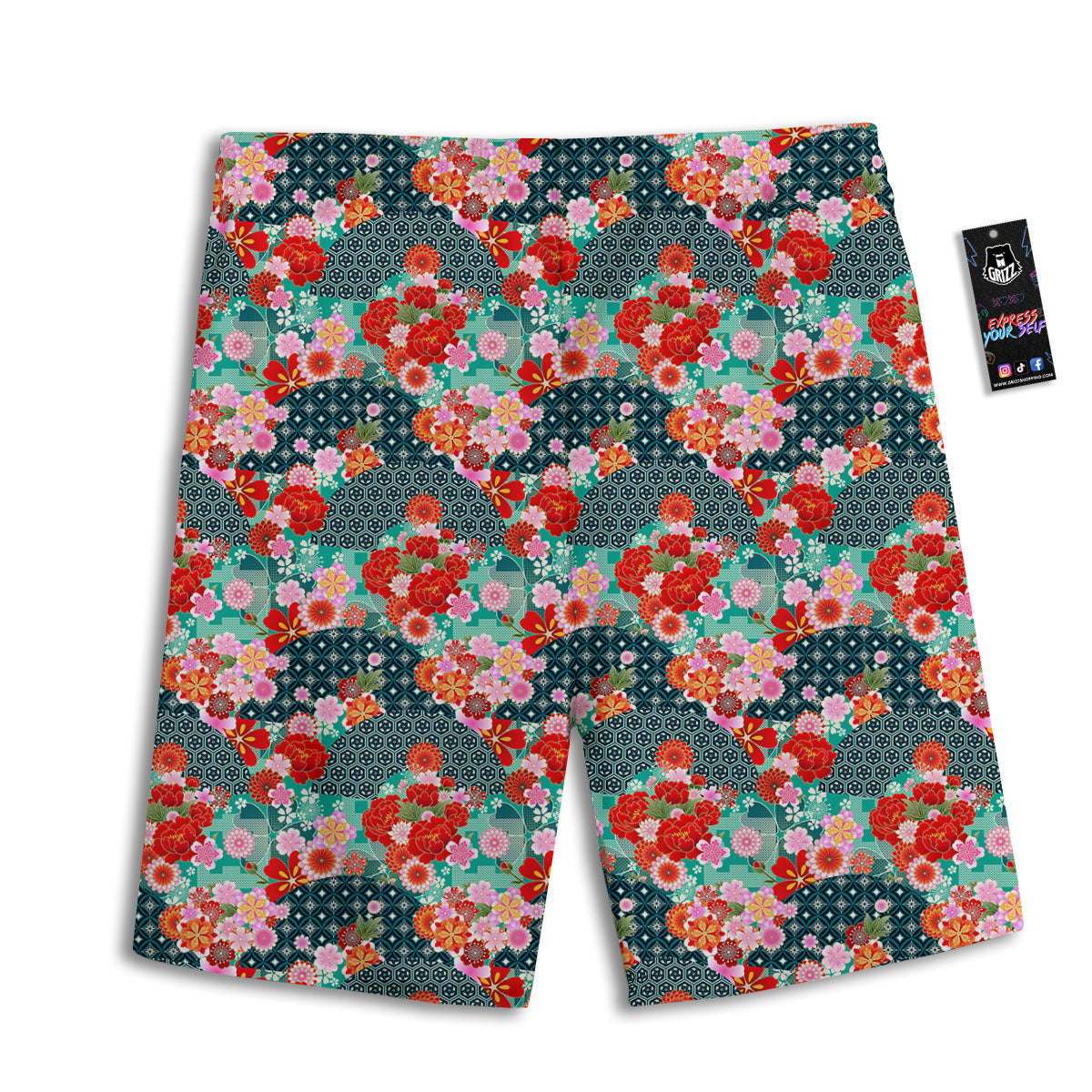 Japanese Flower Colorful Print Pattern Colorful Men's Athletic Shorts
