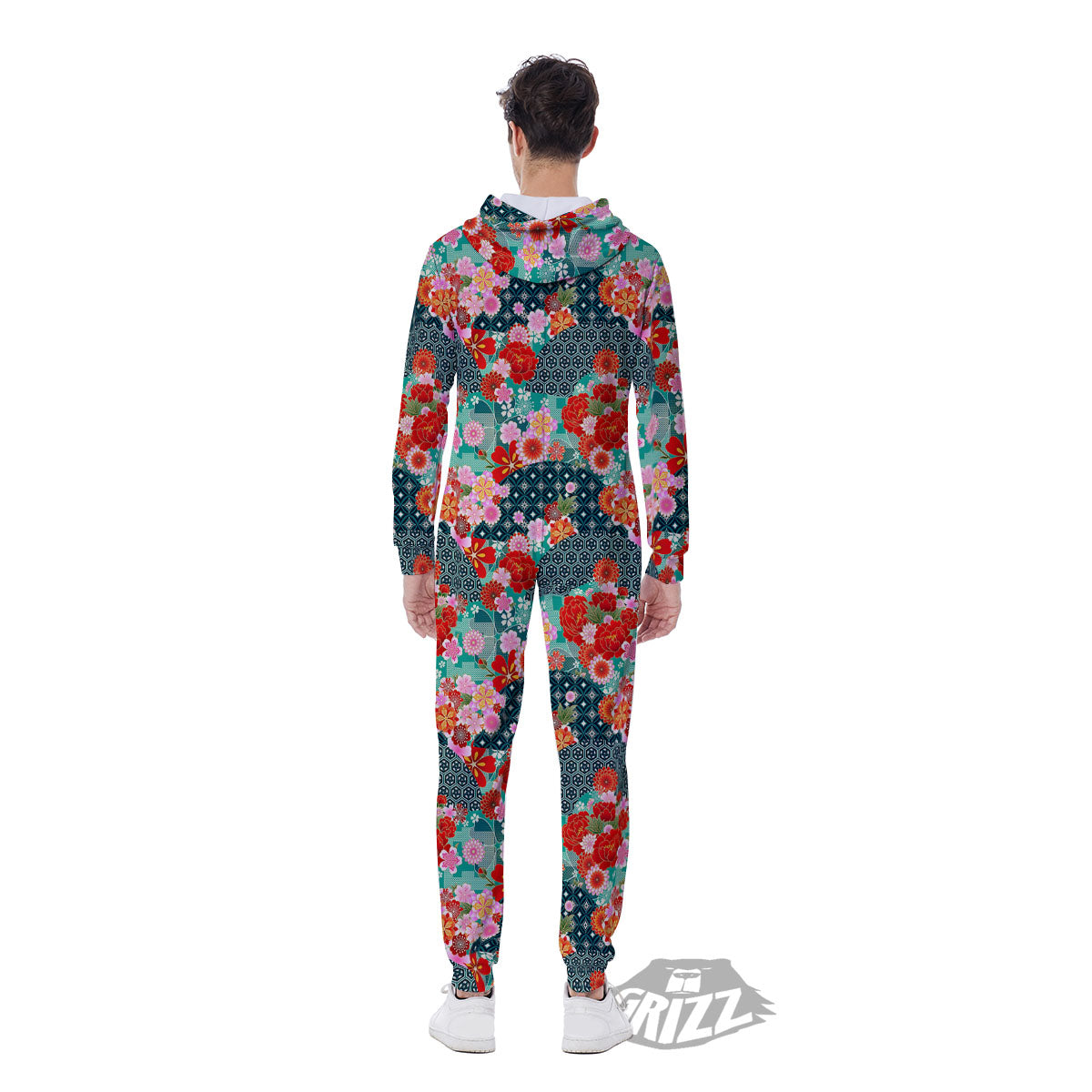 Japanese Flower Colorful Print Pattern Colorful Men's Jumpsuit-grizzshop