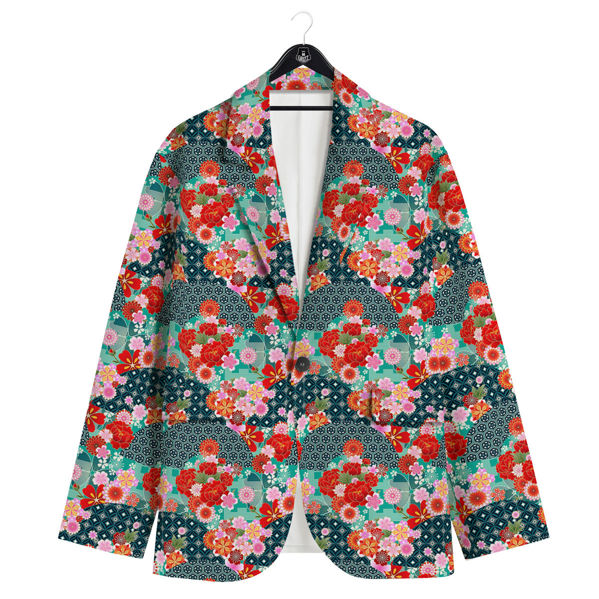Japanese Flower Colorful Print Pattern Colorful Men's Sport Coat-grizzshop