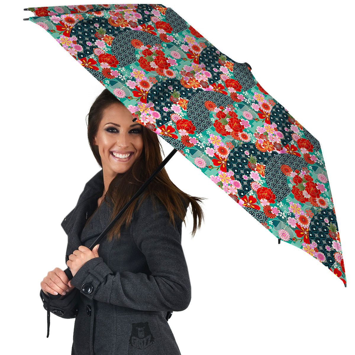 Japanese Flower Colorful Print Pattern Colorful Umbrella-grizzshop