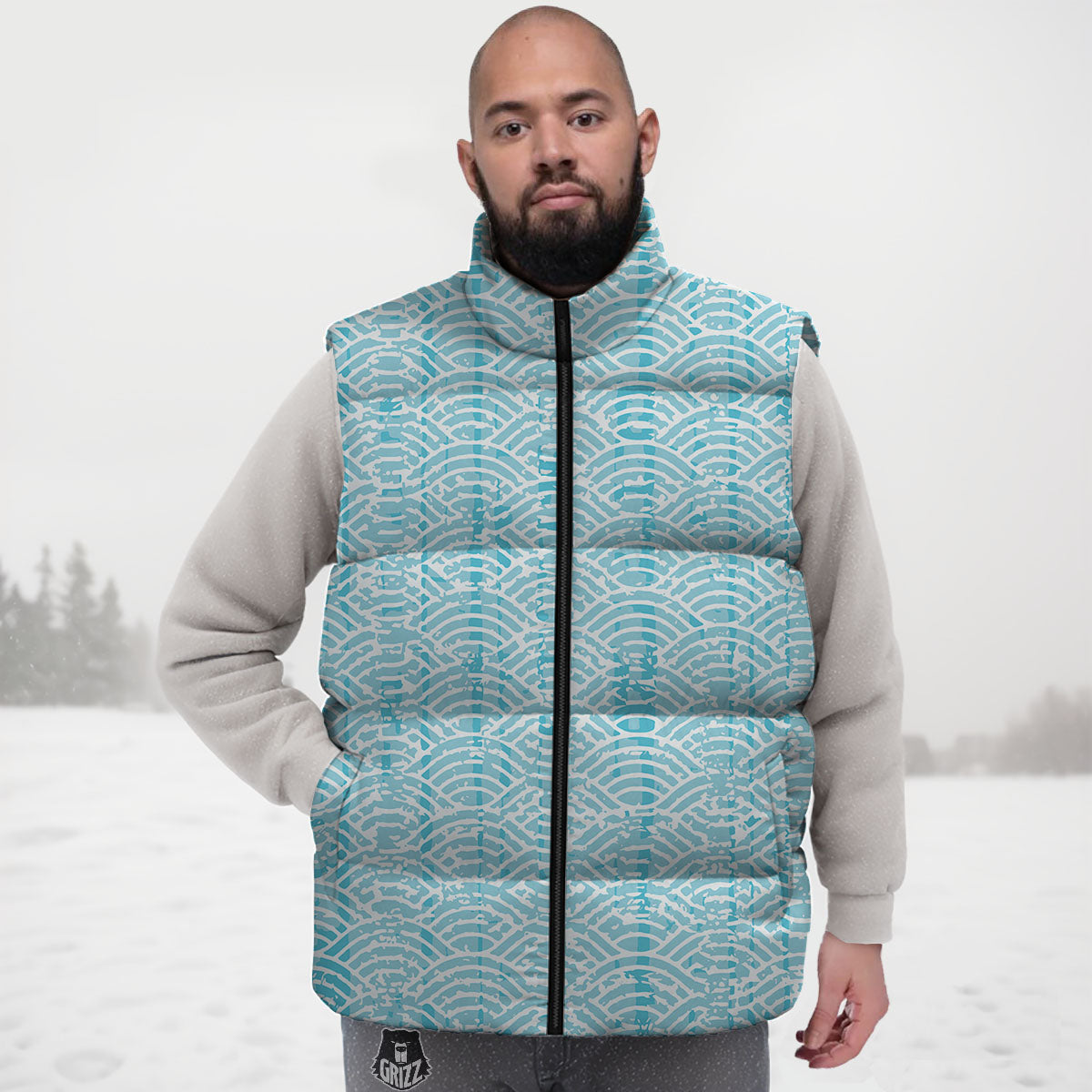 Japanese Great Wave Ancient Print Down Vest