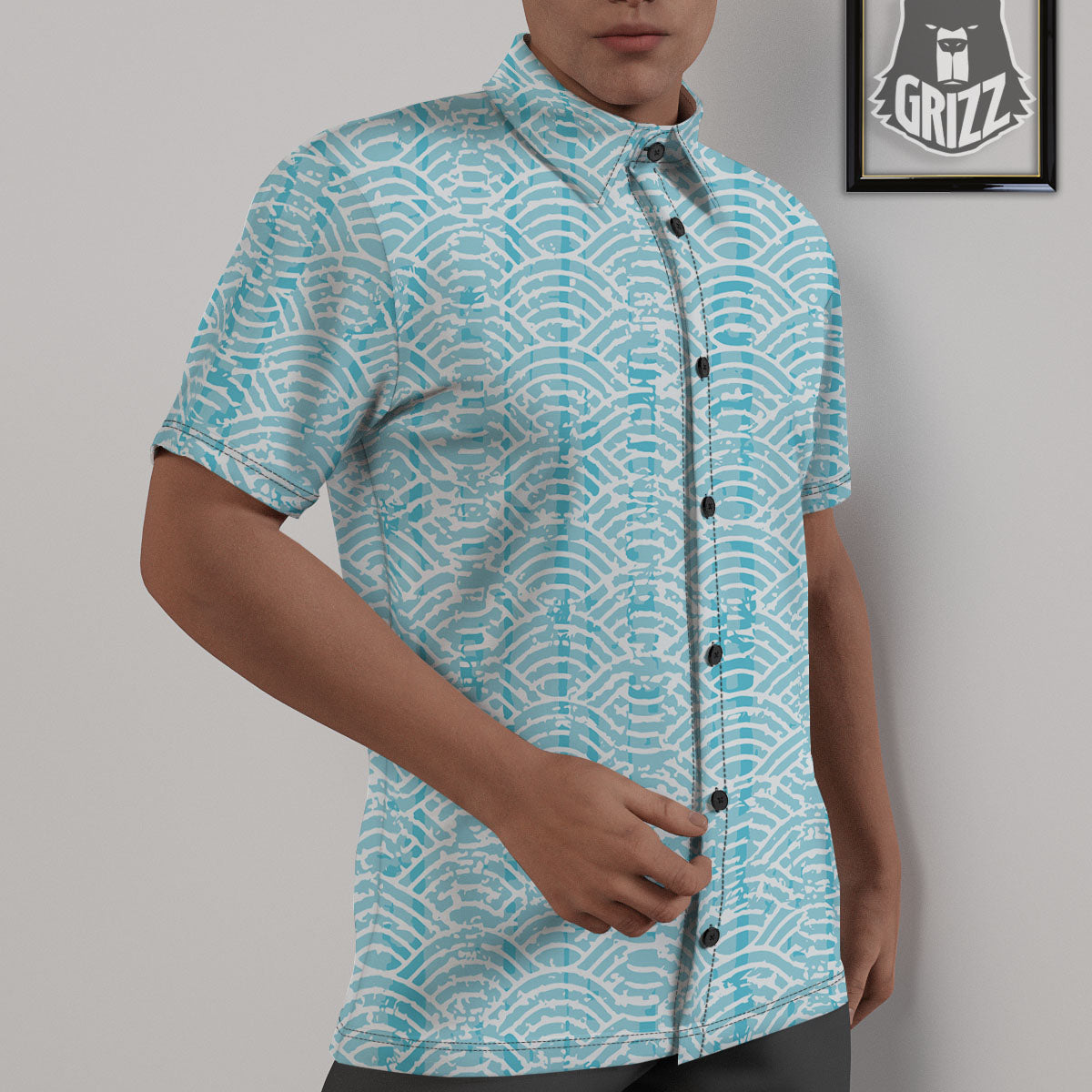 Japanese Great Wave Ancient Print Untucked Shirts-grizzshop