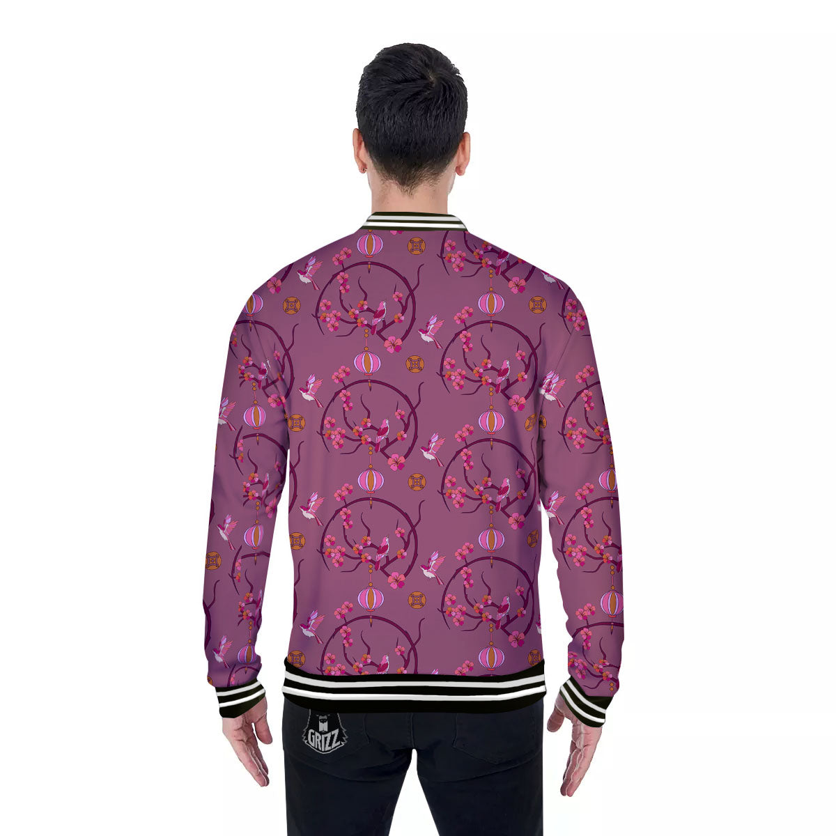 Japanese Lantern Pink Print Pattern Baseball Jacket-grizzshop