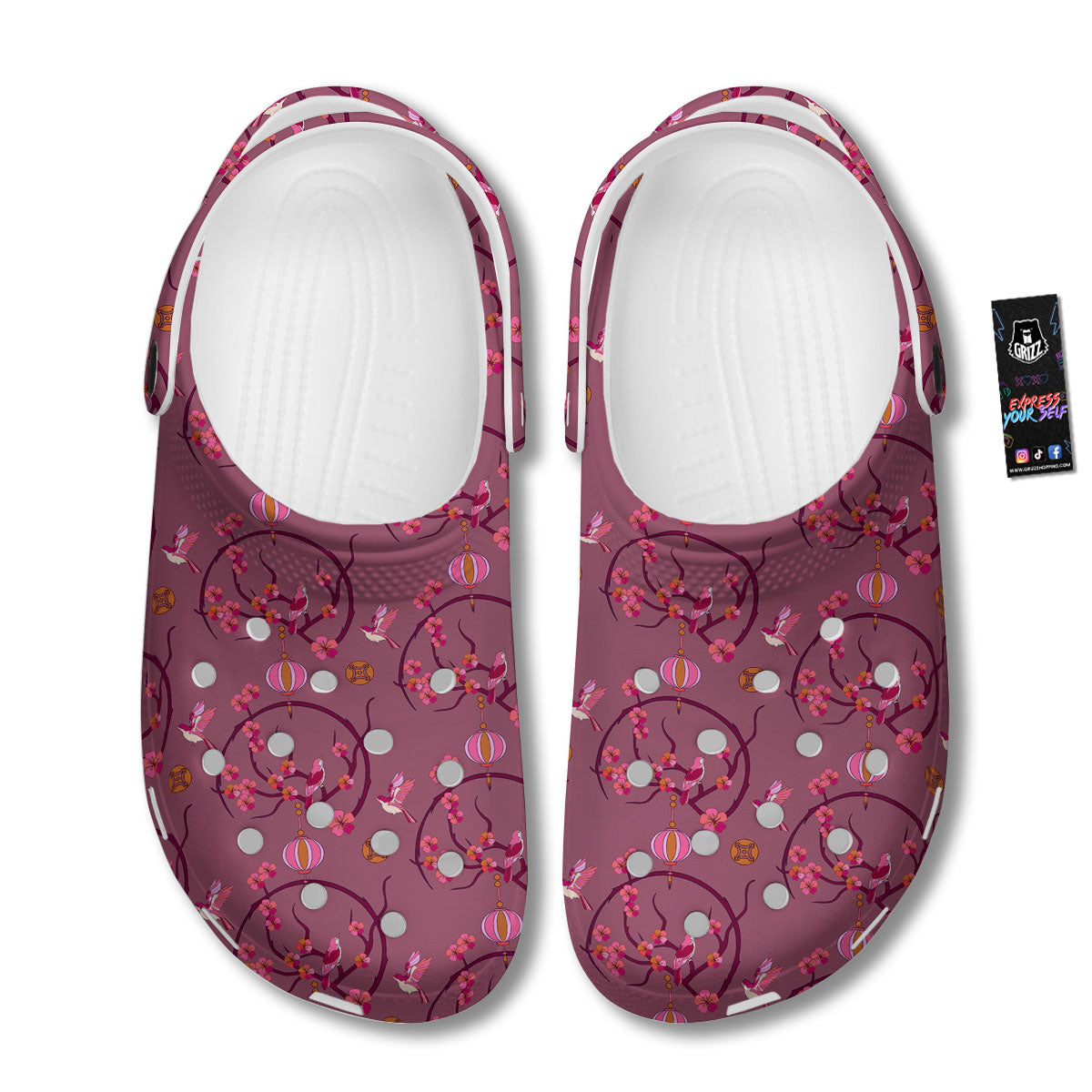 Japanese Lantern Pink Print Pattern Clog-grizzshop