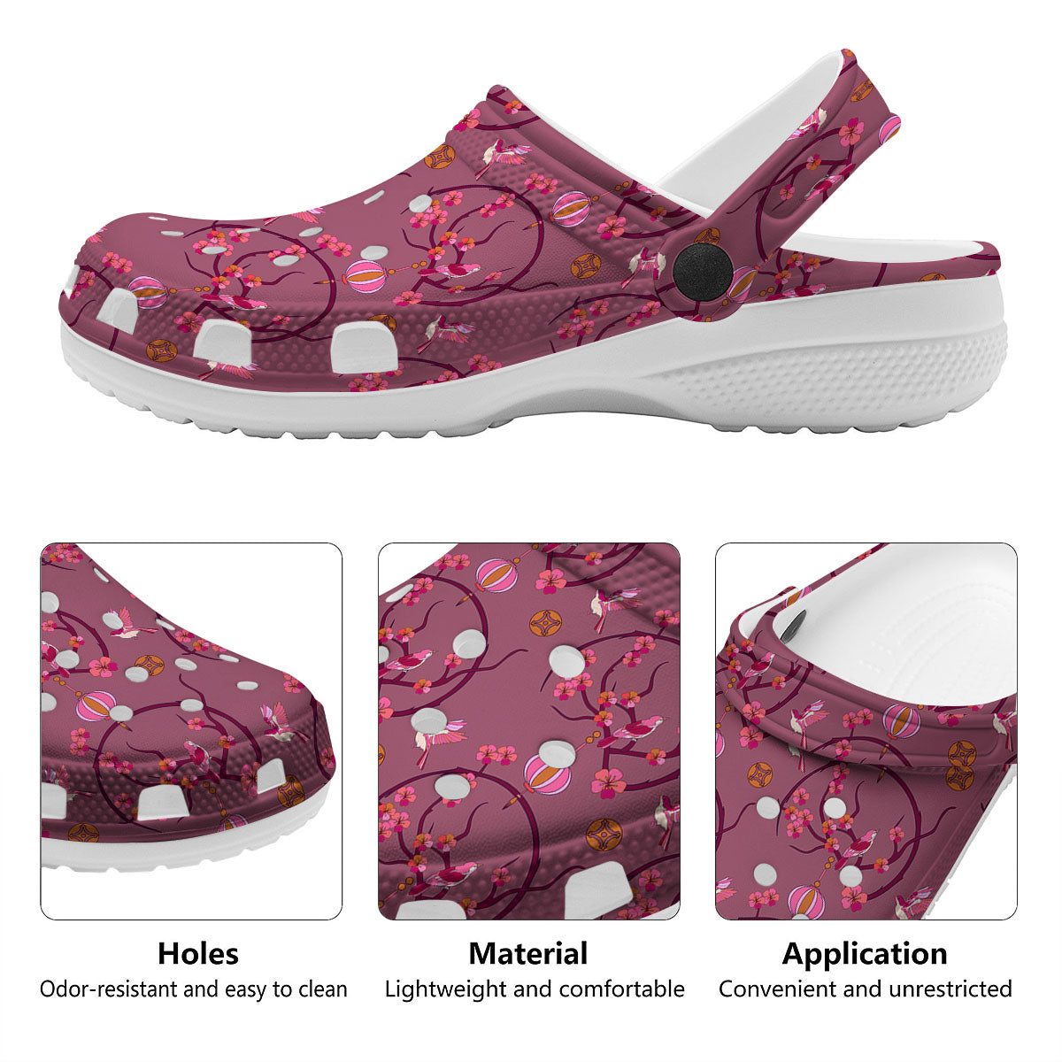 Japanese Lantern Pink Print Pattern Clog-grizzshop