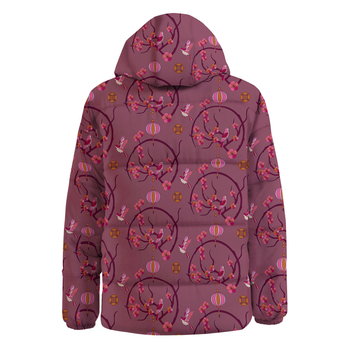 Japanese Lantern Pink Print Pattern Down Jacket-grizzshop