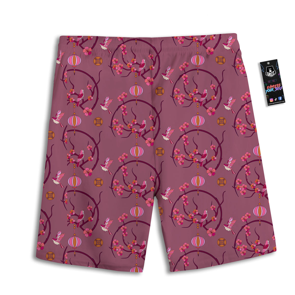 Japanese Lantern Pink Print Pattern Men's Athletic Shorts