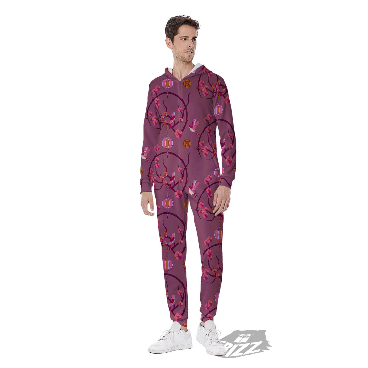 Japanese Lantern Pink Print Pattern Men's Jumpsuit-grizzshop