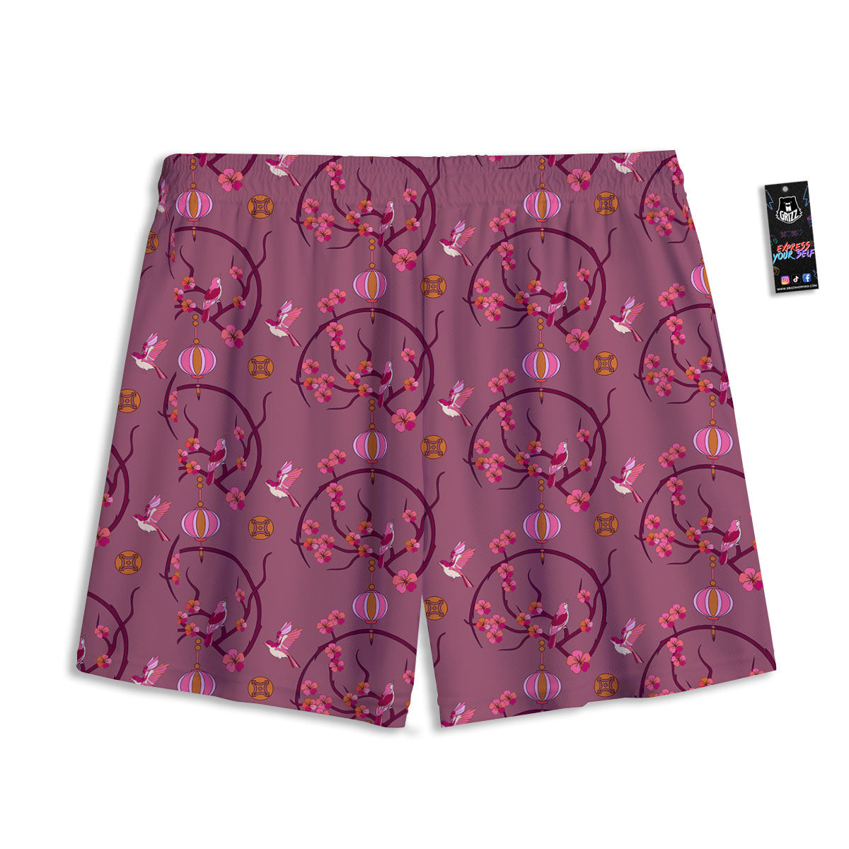 Japanese Lantern Pink Print Pattern Mesh Shorts