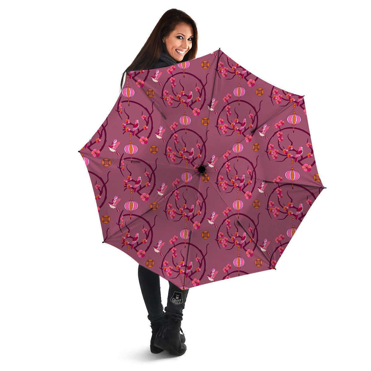 Japanese Lantern Pink Print Pattern Umbrella-grizzshop