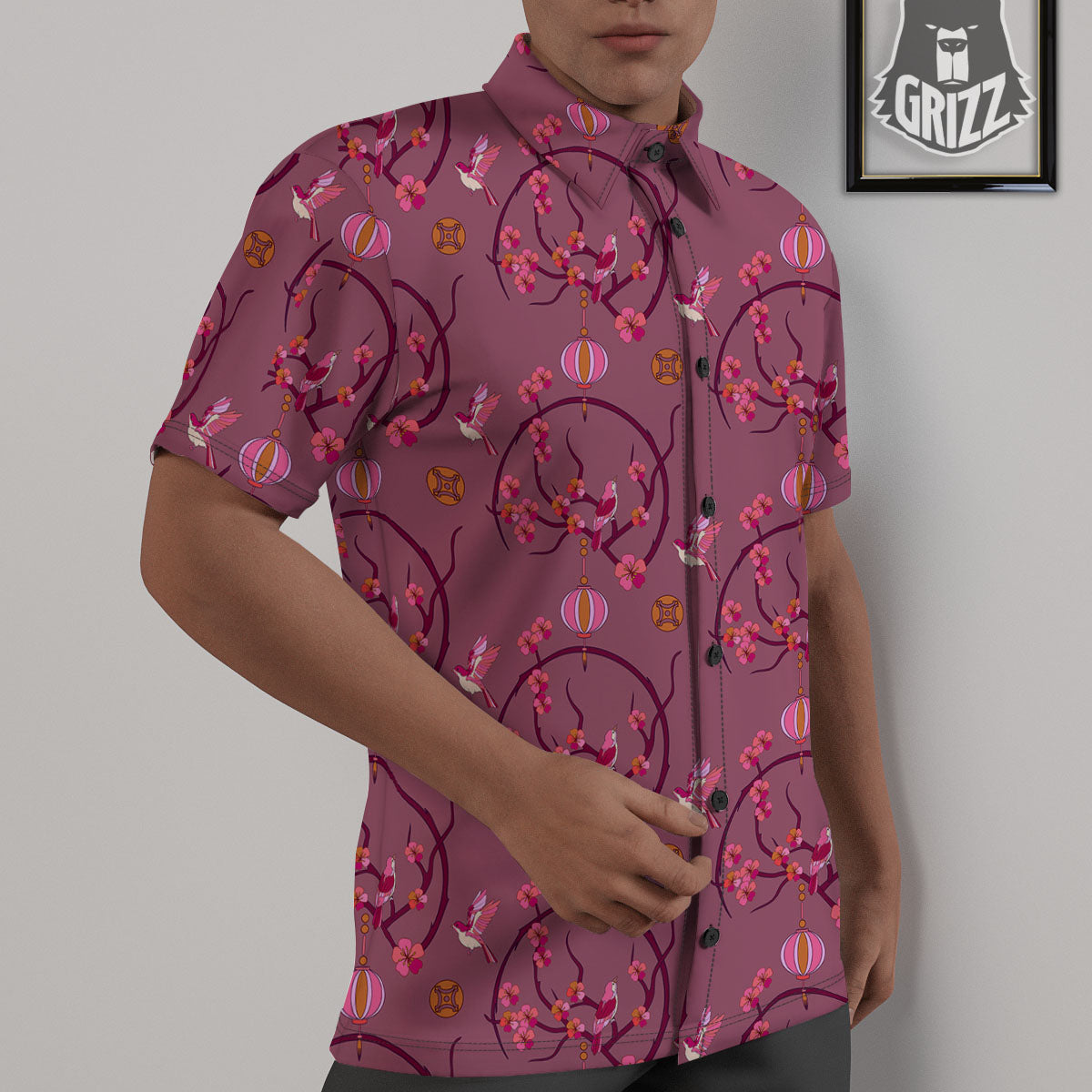 Japanese Lantern Pink Print Pattern Untucked Shirts-grizzshop