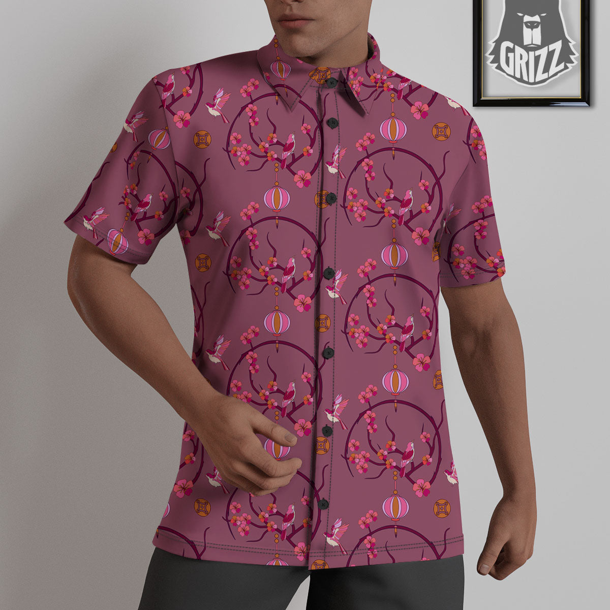 Japanese Lantern Pink Print Pattern Untucked Shirts-grizzshop