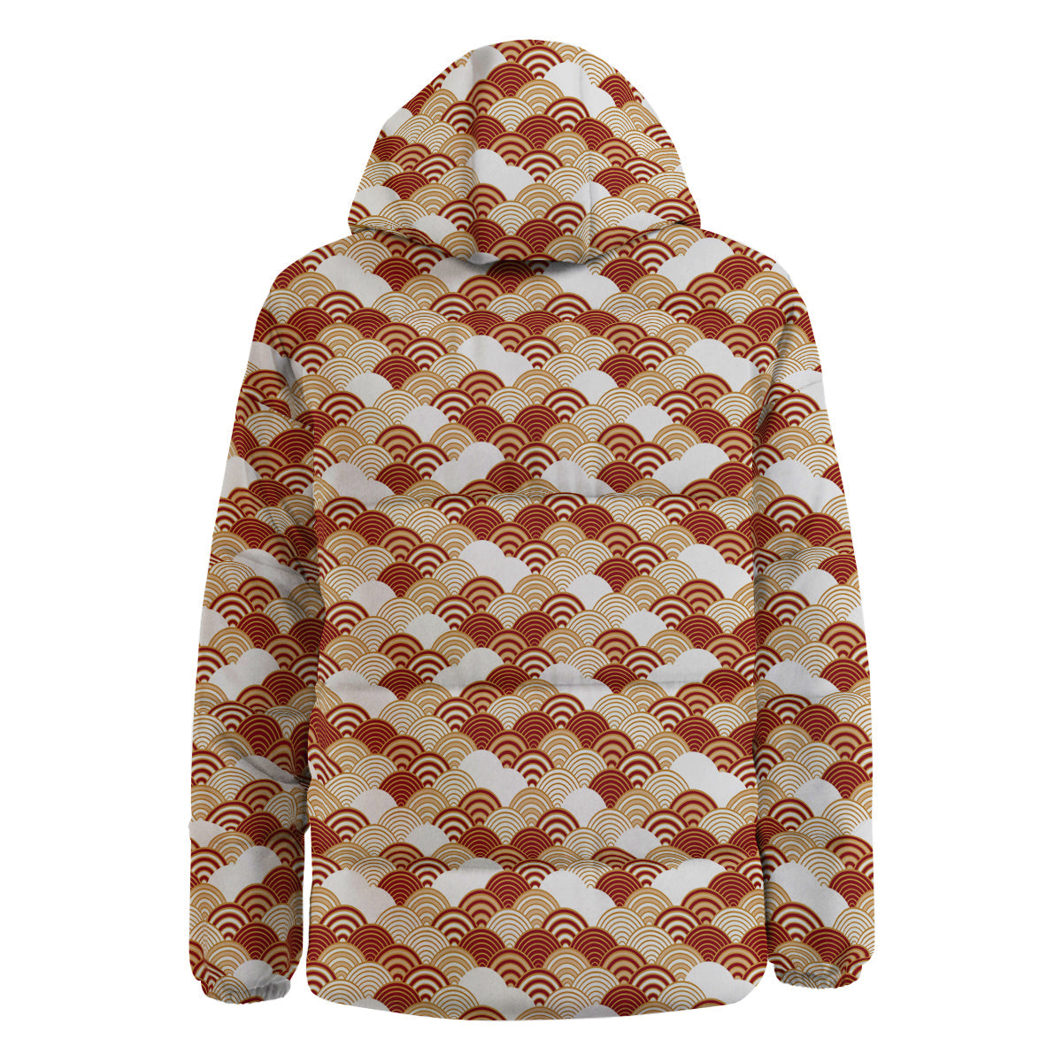 Japanese Red And Beige Print Pattern Down Jacket-grizzshop