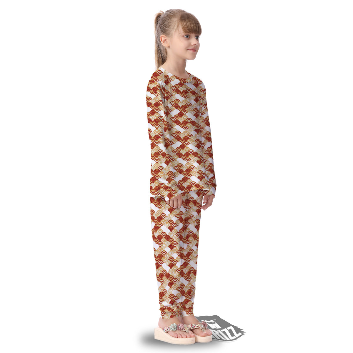 Japanese Red And Beige Print Pattern Kid's Pajamas-grizzshop