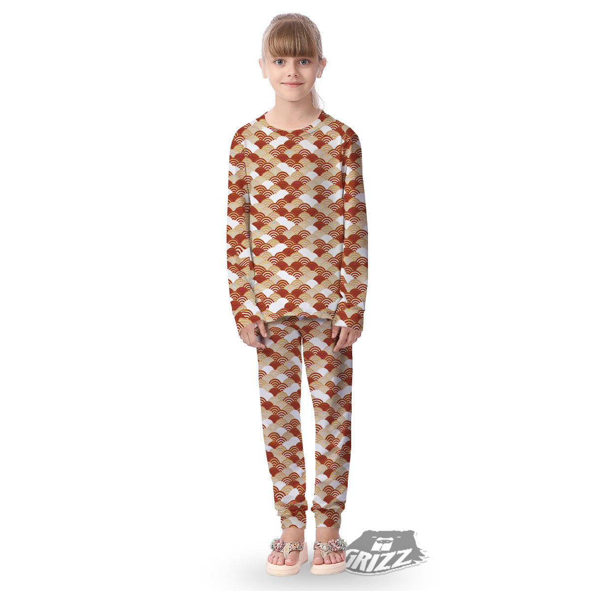 Japanese Red And Beige Print Pattern Kid's Pajamas-grizzshop