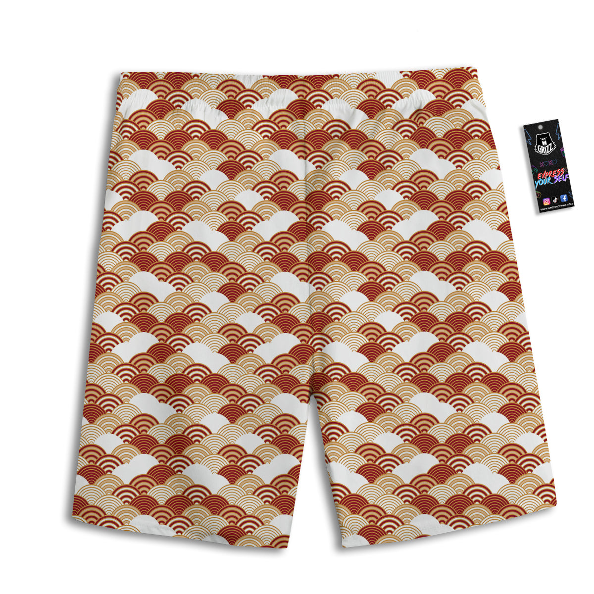 Japanese Red And Beige Print Pattern Men's Athletic Shorts