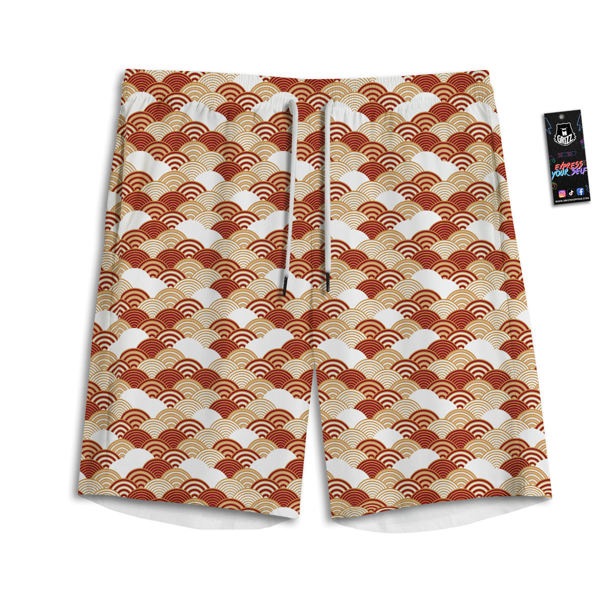Japanese Red And Beige Print Pattern Men's Athletic Shorts