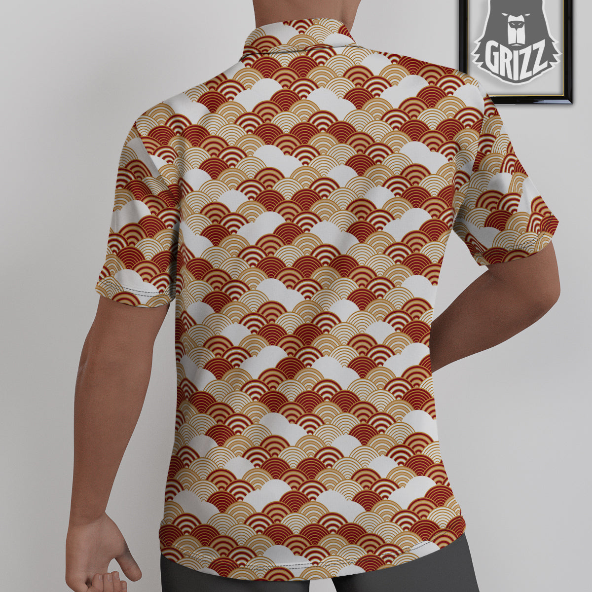 Japanese Red And Beige Print Pattern Untucked Shirts-grizzshop