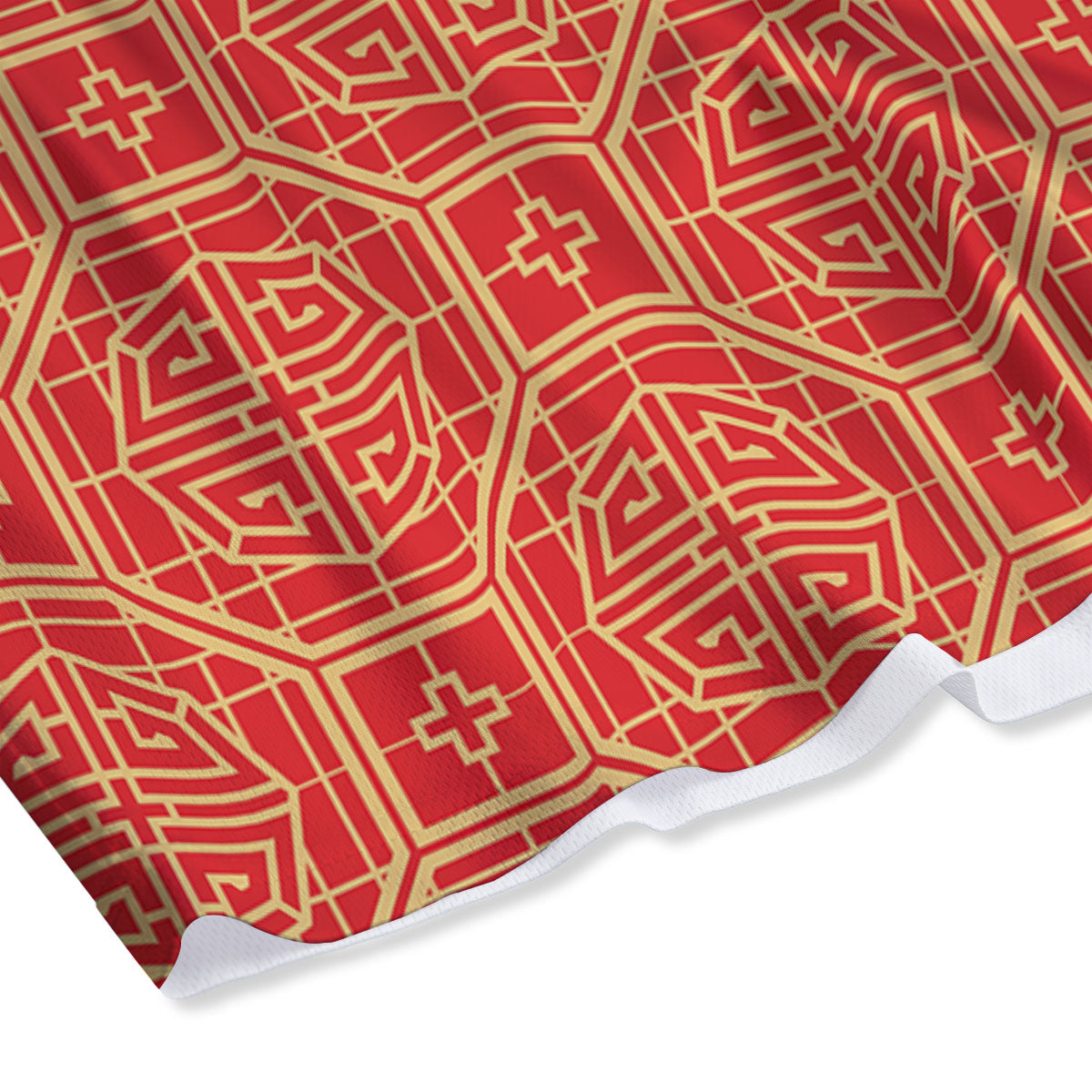 Japanese Red Geometric Print Pattern Mesh Shorts