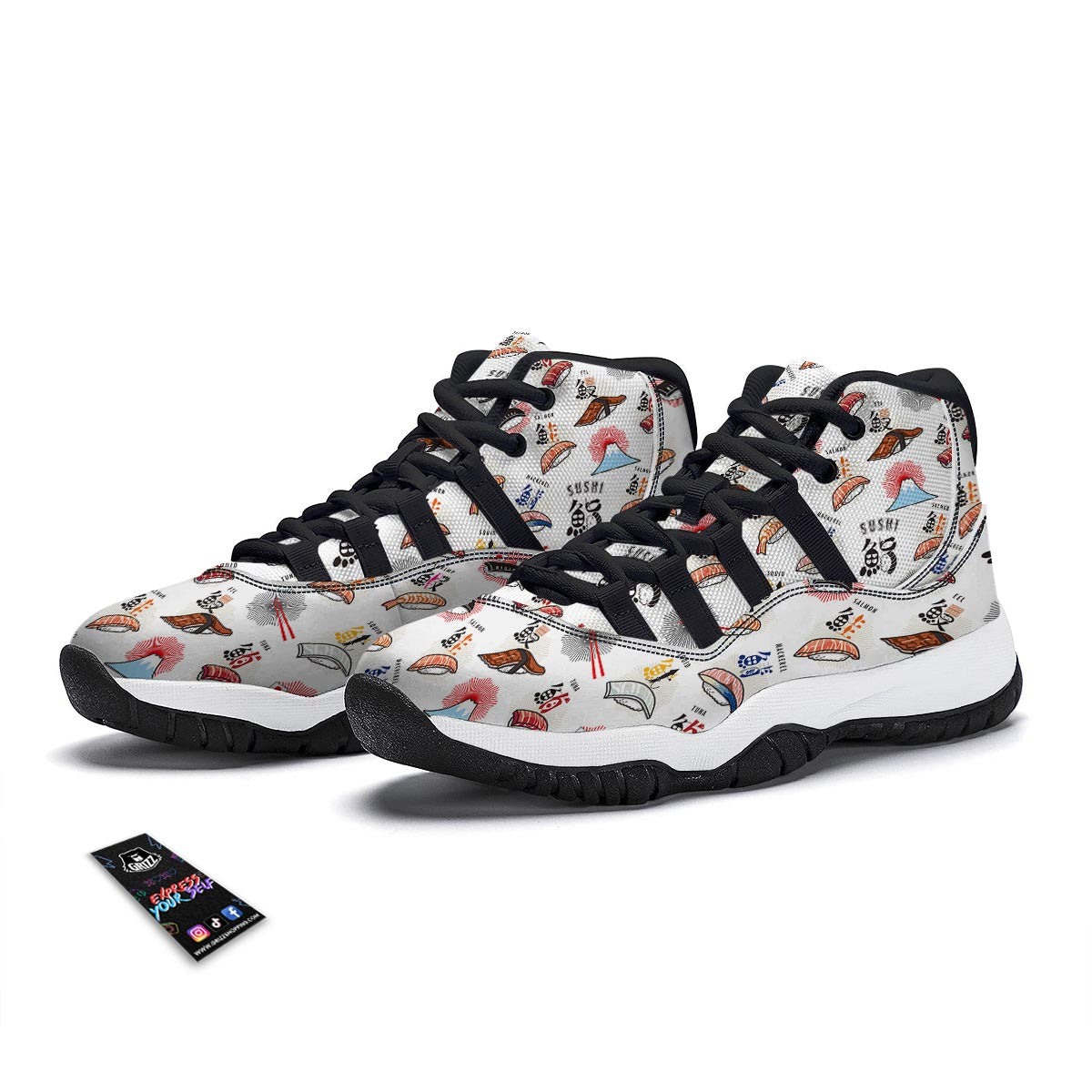 Japanese Sushi Kawaii Pattern Print Black Bball Shoes-grizzshop
