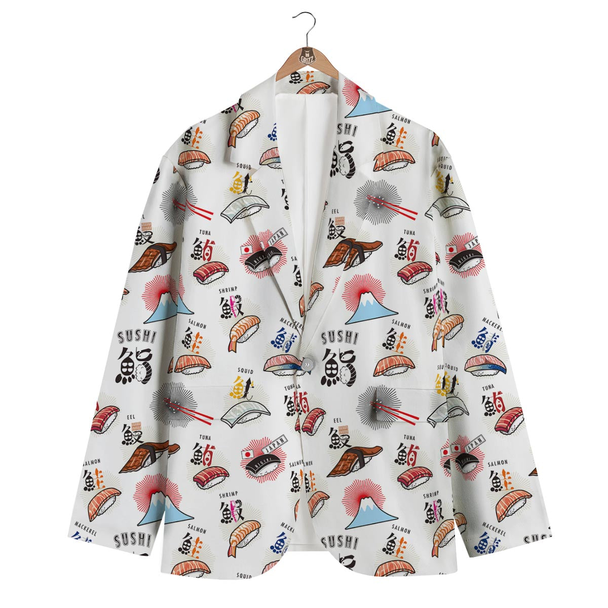 Japanese Sushi Kawaii Pattern Print Men's Blazer-grizzshop