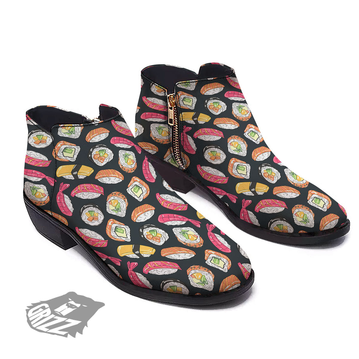 Japanese Sushi Print Pattern Ankle Boots-grizzshop