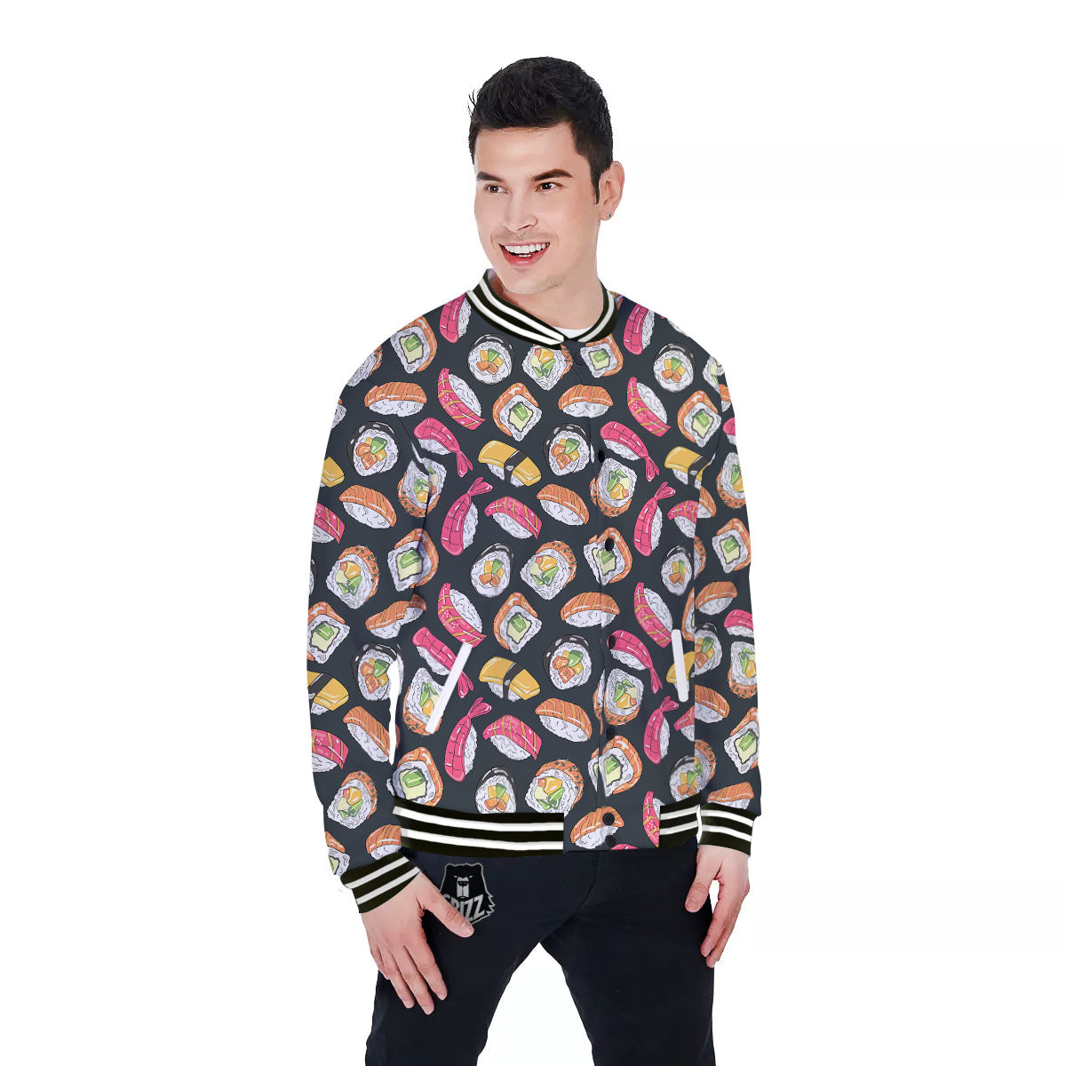 Japanese Sushi Print Pattern Baseball Jacket-grizzshop