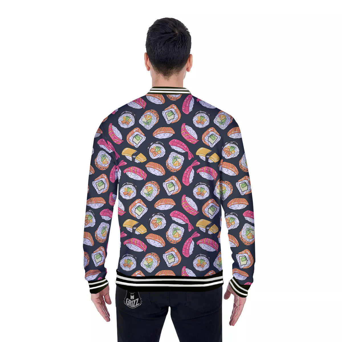 Japanese Sushi Print Pattern Baseball Jacket-grizzshop