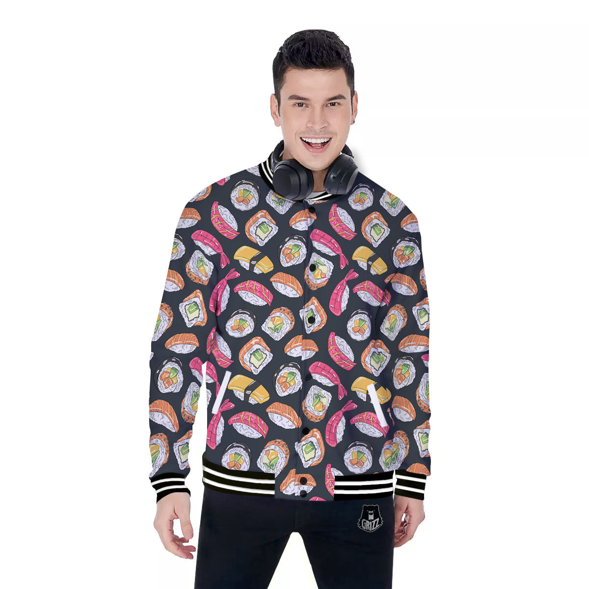 Japanese Sushi Print Pattern Baseball Jacket-grizzshop