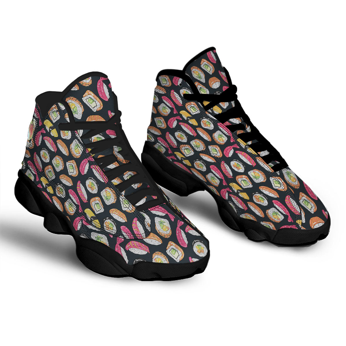 Japanese Sushi Print Pattern Black Basketball Shoes-grizzshop
