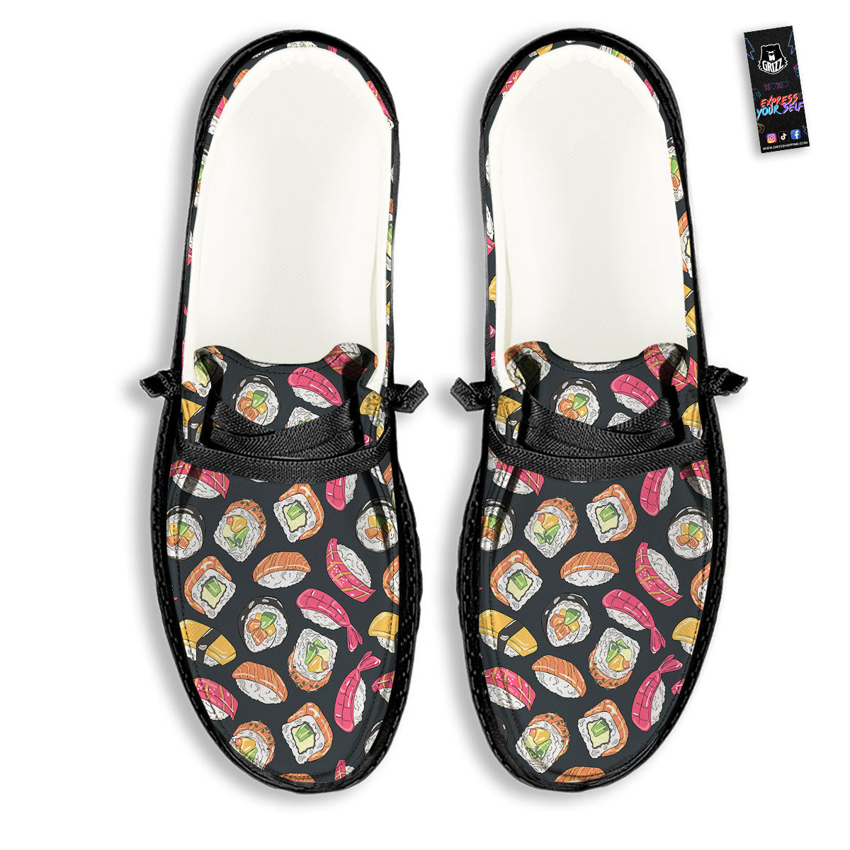Japanese Sushi Print Pattern Black Loafers-grizzshop