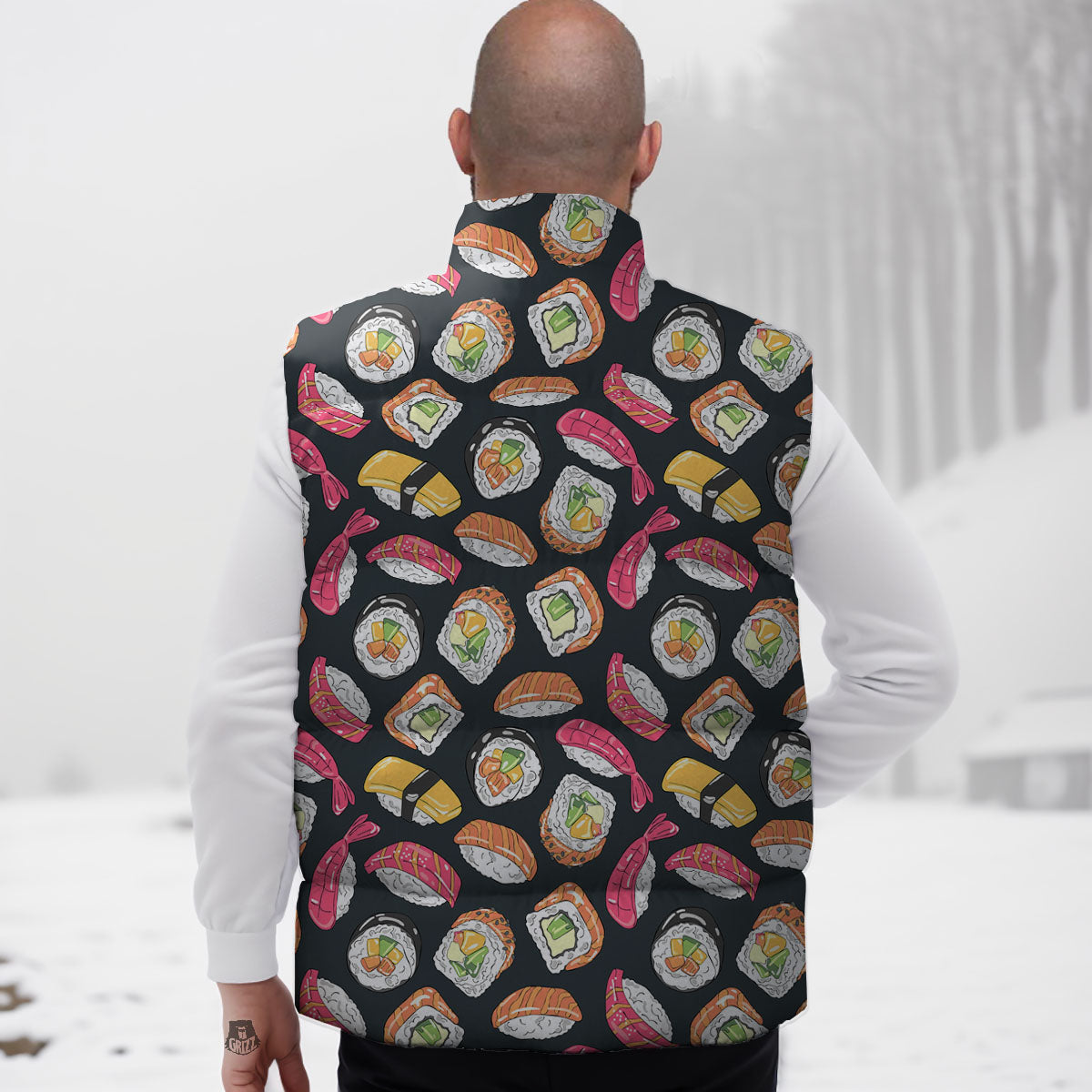 Japanese Sushi Print Pattern Down Vest