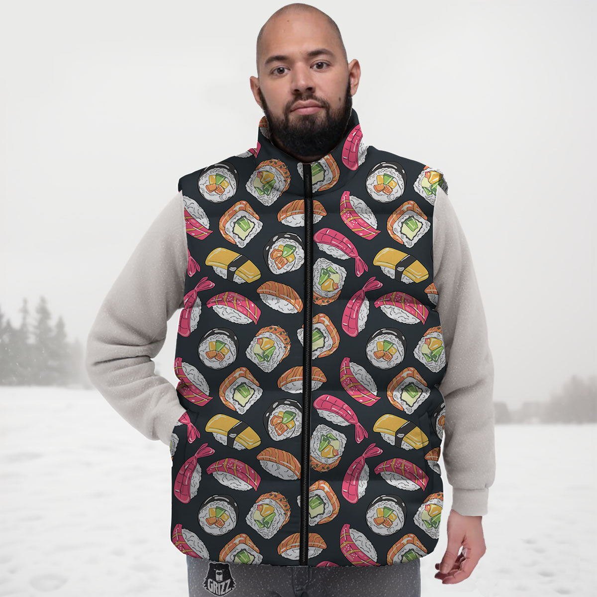 Japanese Sushi Print Pattern Down Vest