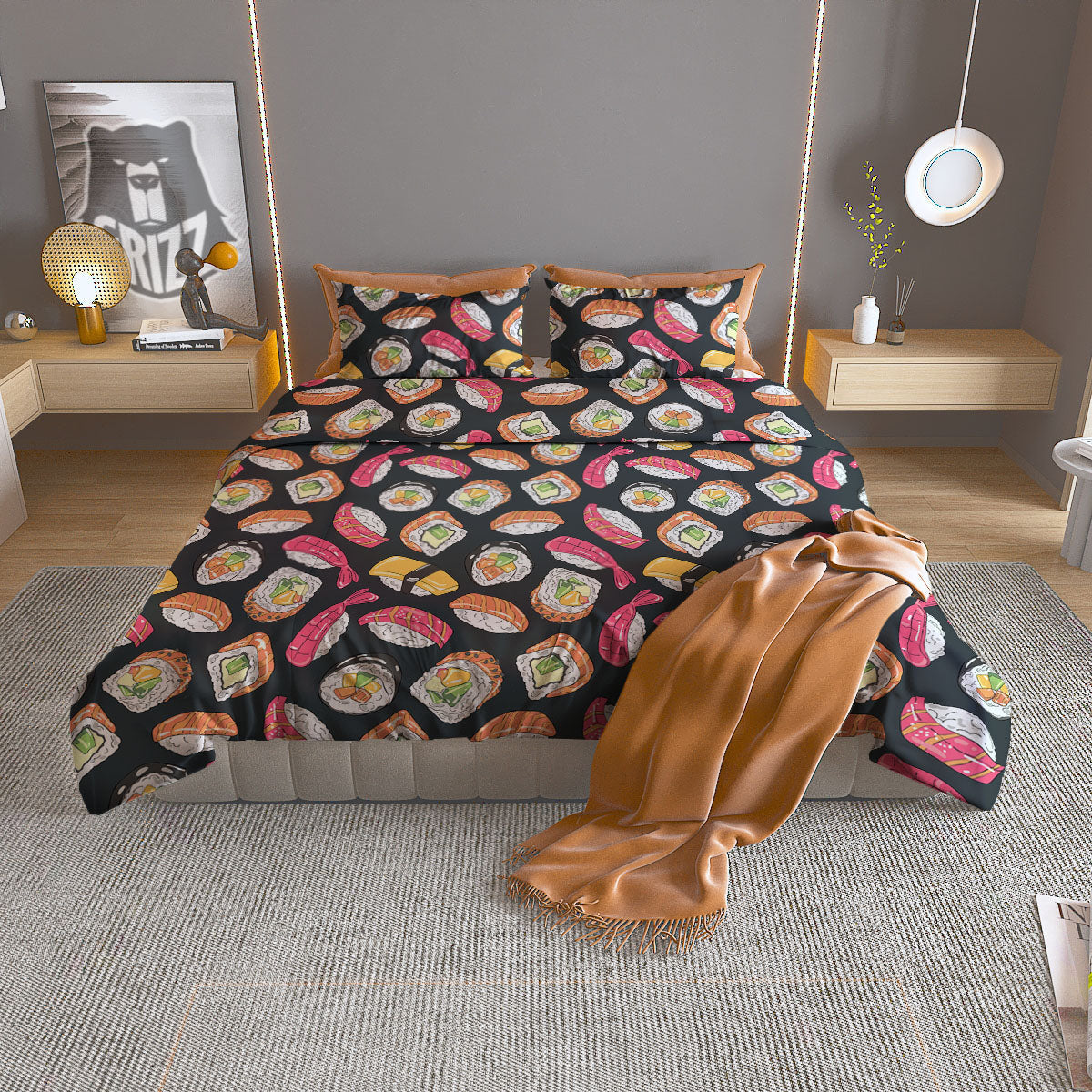 Japanese Sushi Print Pattern Duvet Cover Bedding Set