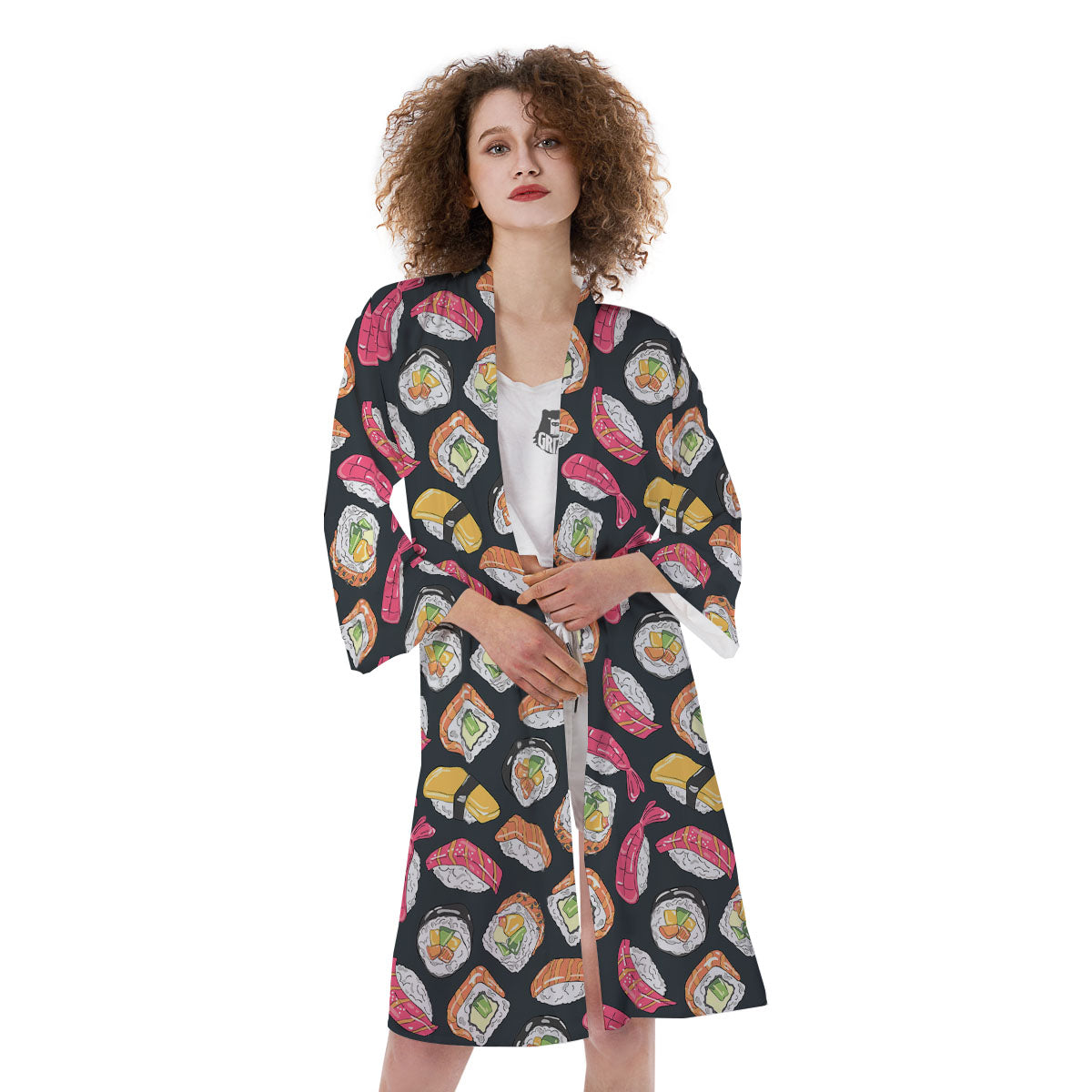 Japanese Sushi Print Pattern Kimono-grizzshop