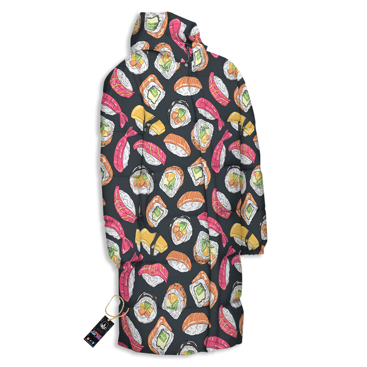 Japanese Sushi Print Pattern Long Down Jacket-grizzshop