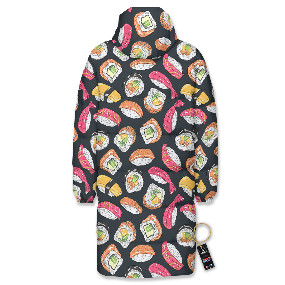 Japanese Sushi Print Pattern Long Down Jacket-grizzshop