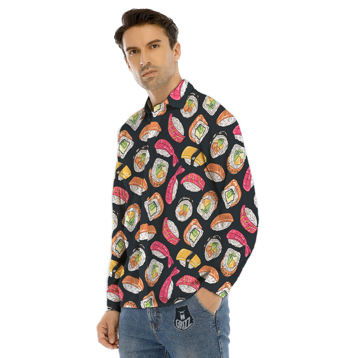 Japanese Sushi Print Pattern Men's Dress Shirts-grizzshop