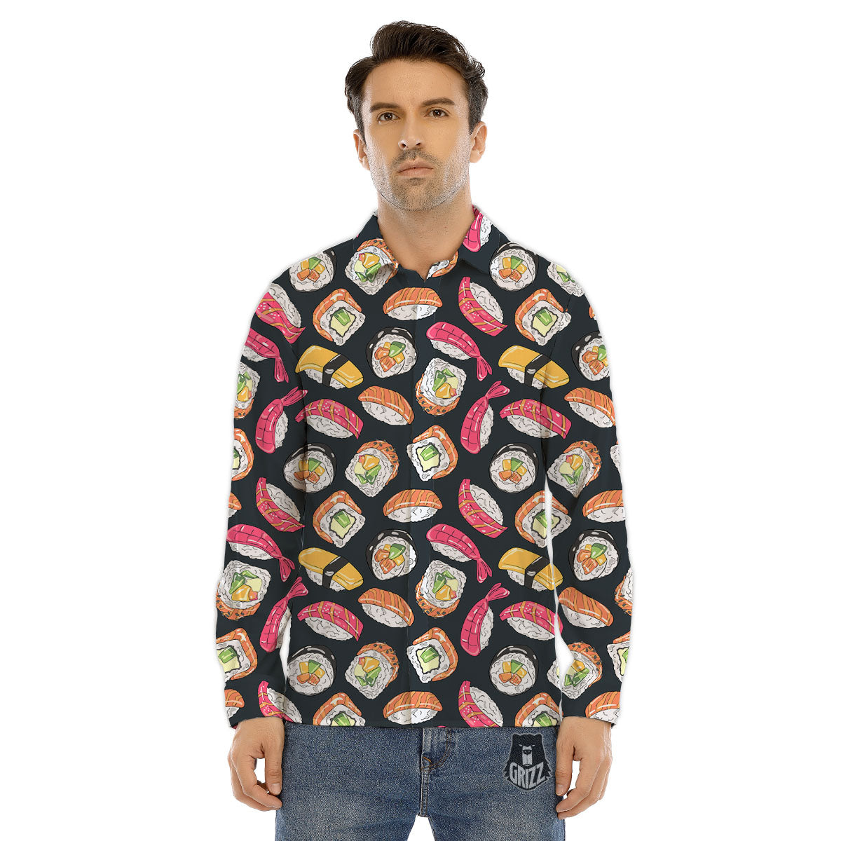 Japanese Sushi Print Pattern Men's Dress Shirts-grizzshop