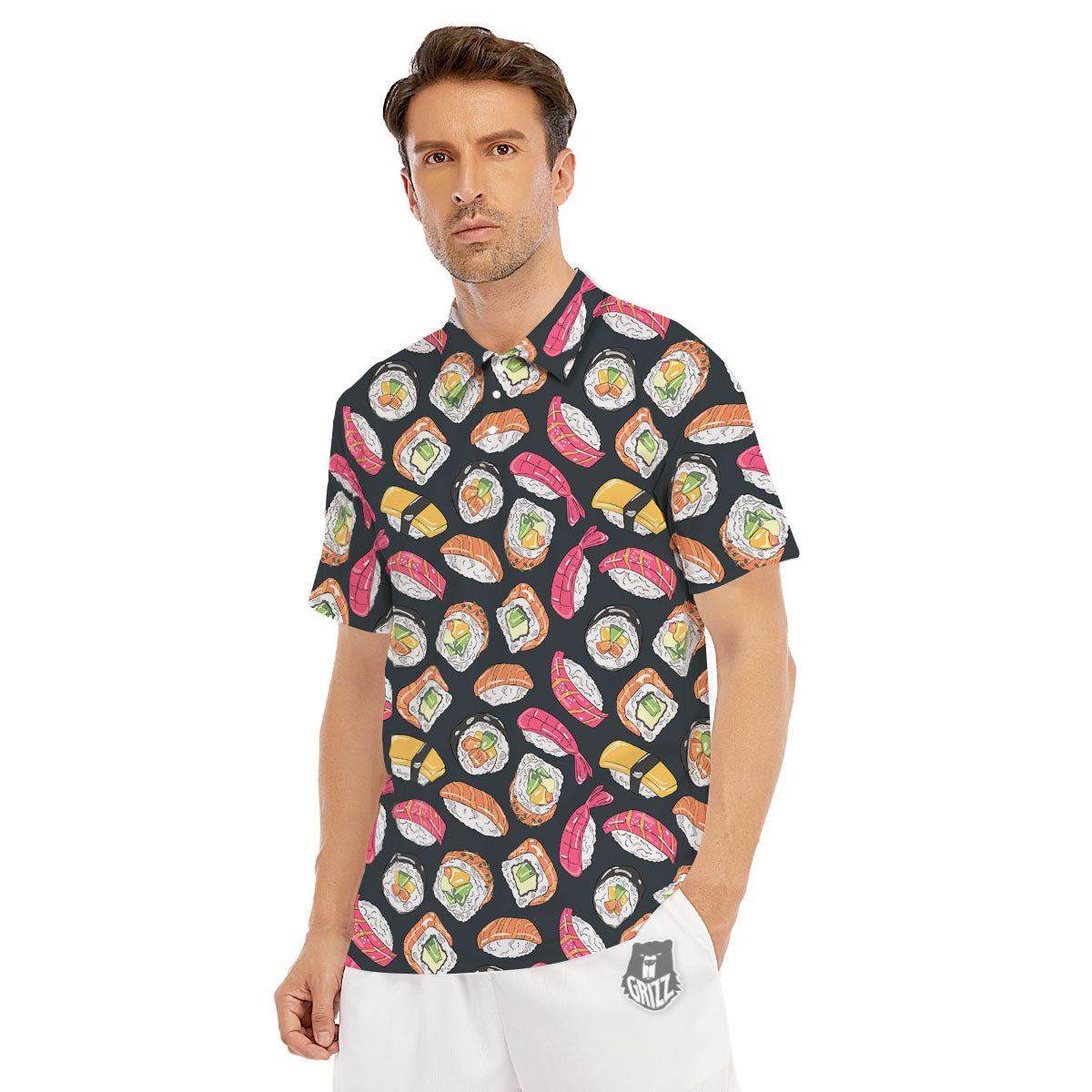 Japanese Sushi Print Pattern Men's Golf Shirts-grizzshop