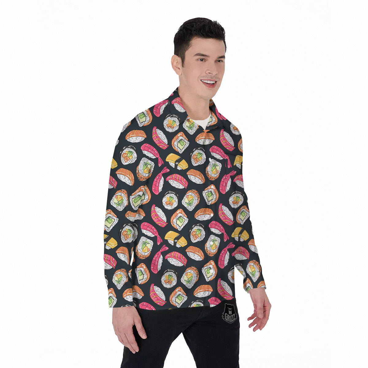 Japanese Sushi Print Pattern Men's Long Sleeve Shirts-grizzshop