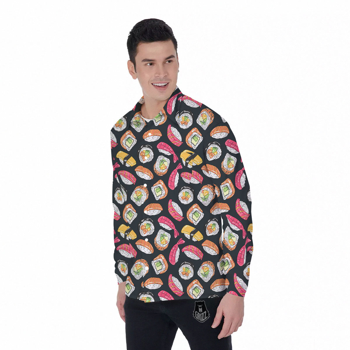 Japanese Sushi Print Pattern Men's Long Sleeve Shirts-grizzshop