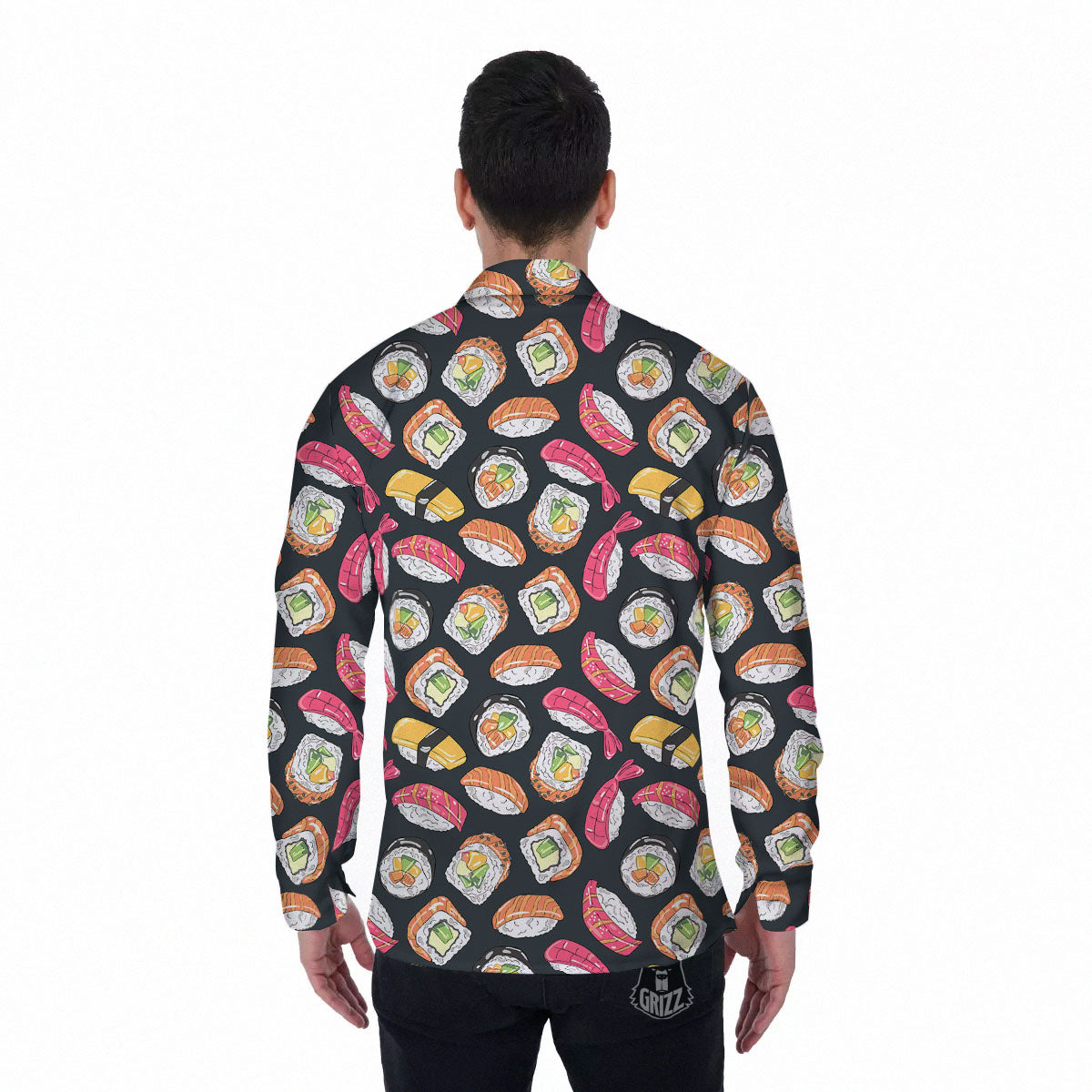 Japanese Sushi Print Pattern Men's Long Sleeve Shirts-grizzshop