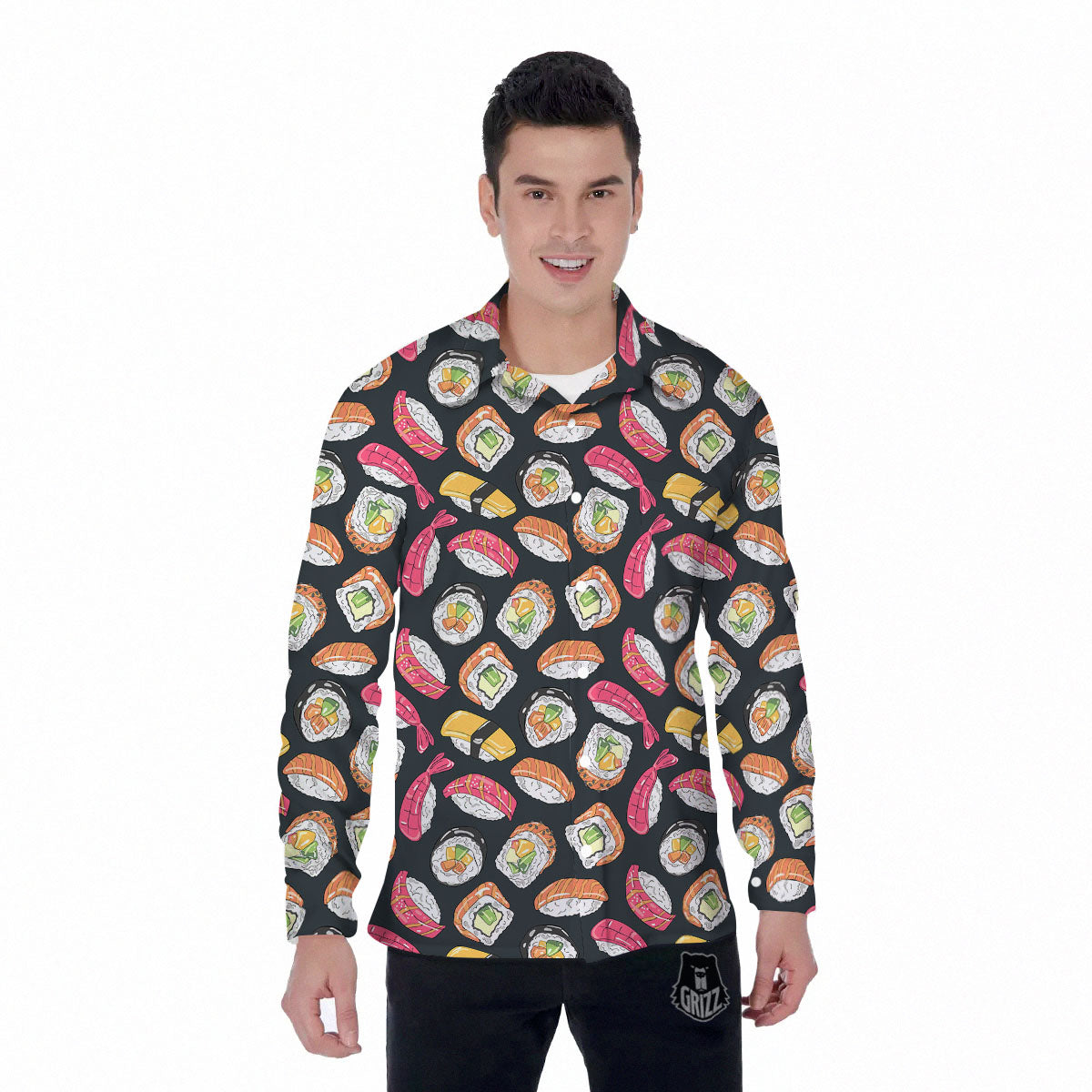 Japanese Sushi Print Pattern Men's Long Sleeve Shirts-grizzshop