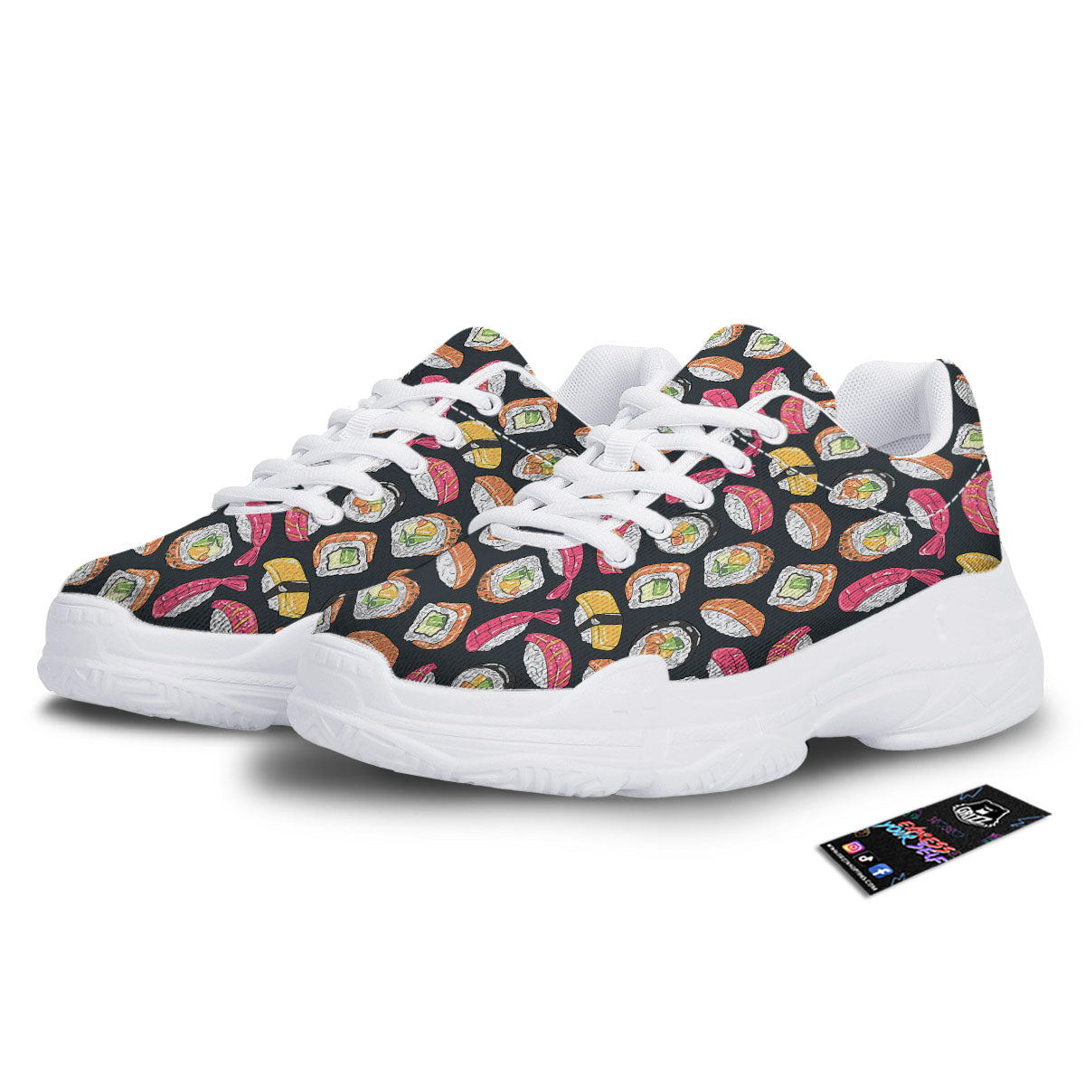 Japanese Sushi Print Pattern White Chunky Shoes-grizzshop
