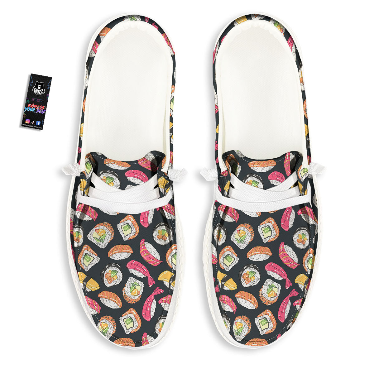 Japanese Sushi Print Pattern White Loafers-grizzshop