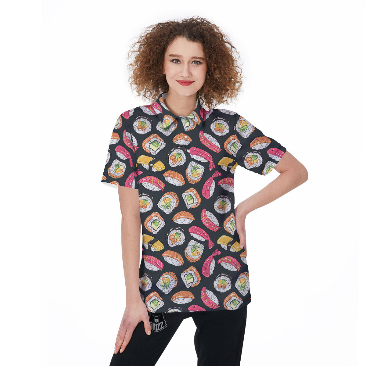 Japanese Sushi Print Pattern Women's Golf Shirts-grizzshop